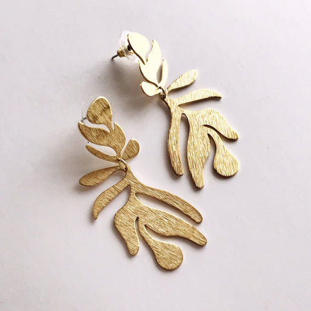 frond earrings - brushed brass