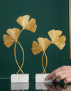 Nordic Marble Base Ginkgo Leaf Metal Ornaments Cabinet Home Decor